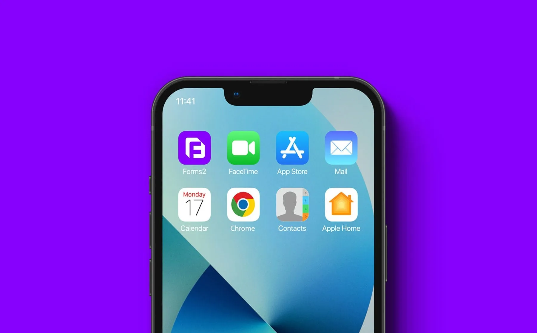 An iPhone homescreen with the Forms2 app icon installed