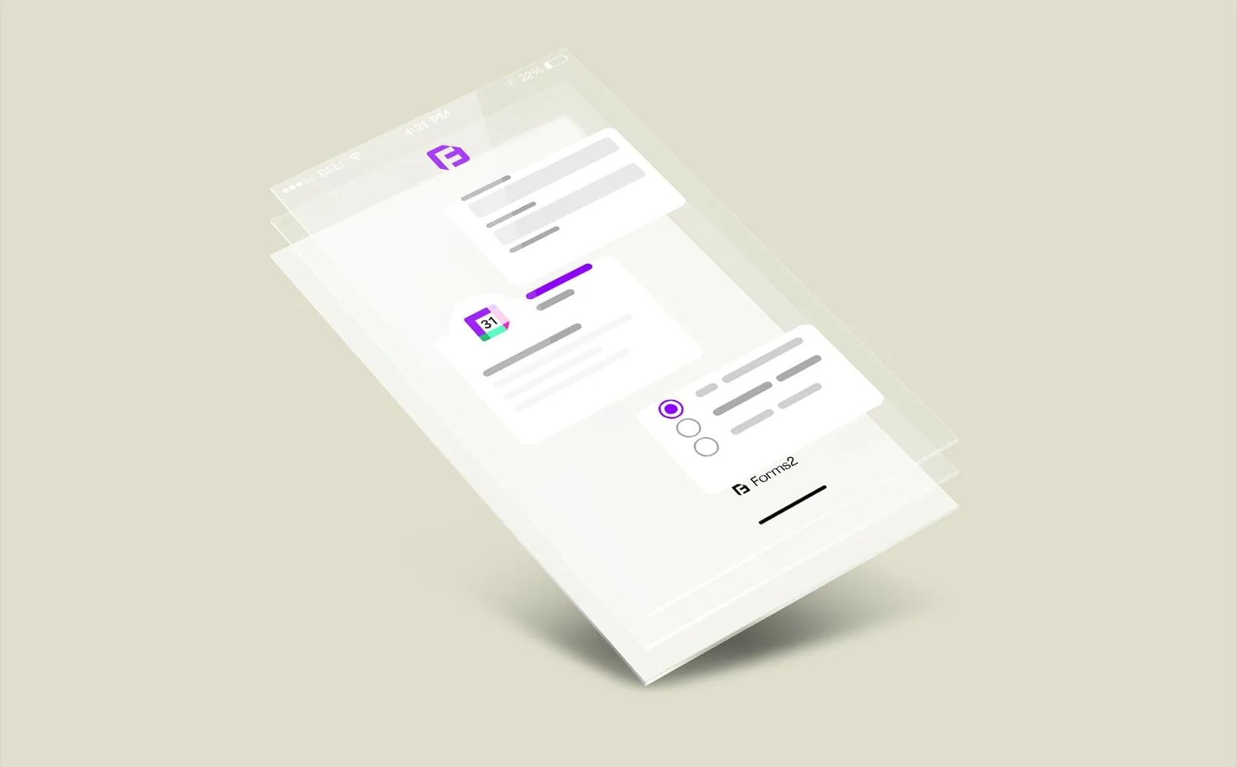 Layered Forms2 app UI screens showing form fields and options