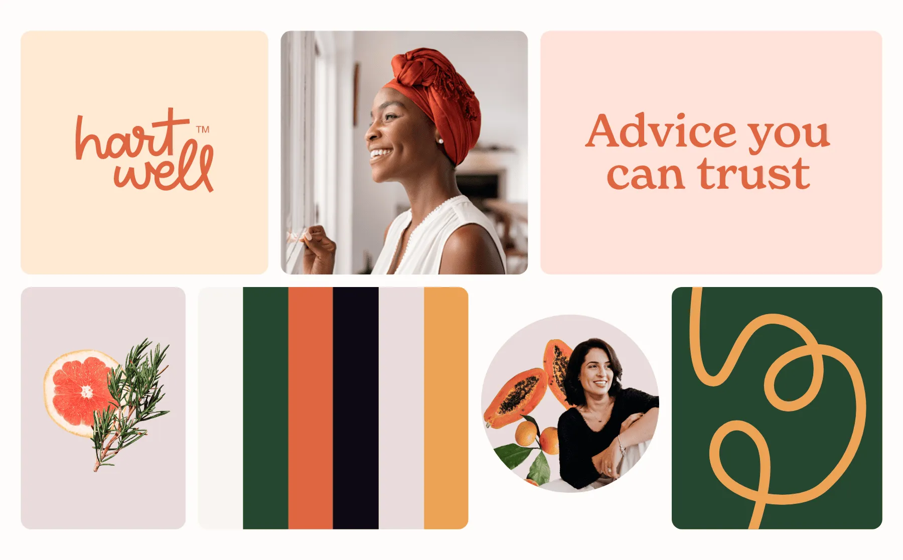 The full Hartwell Nutrition brand moodboard: logotype, imagery, colour and packaging