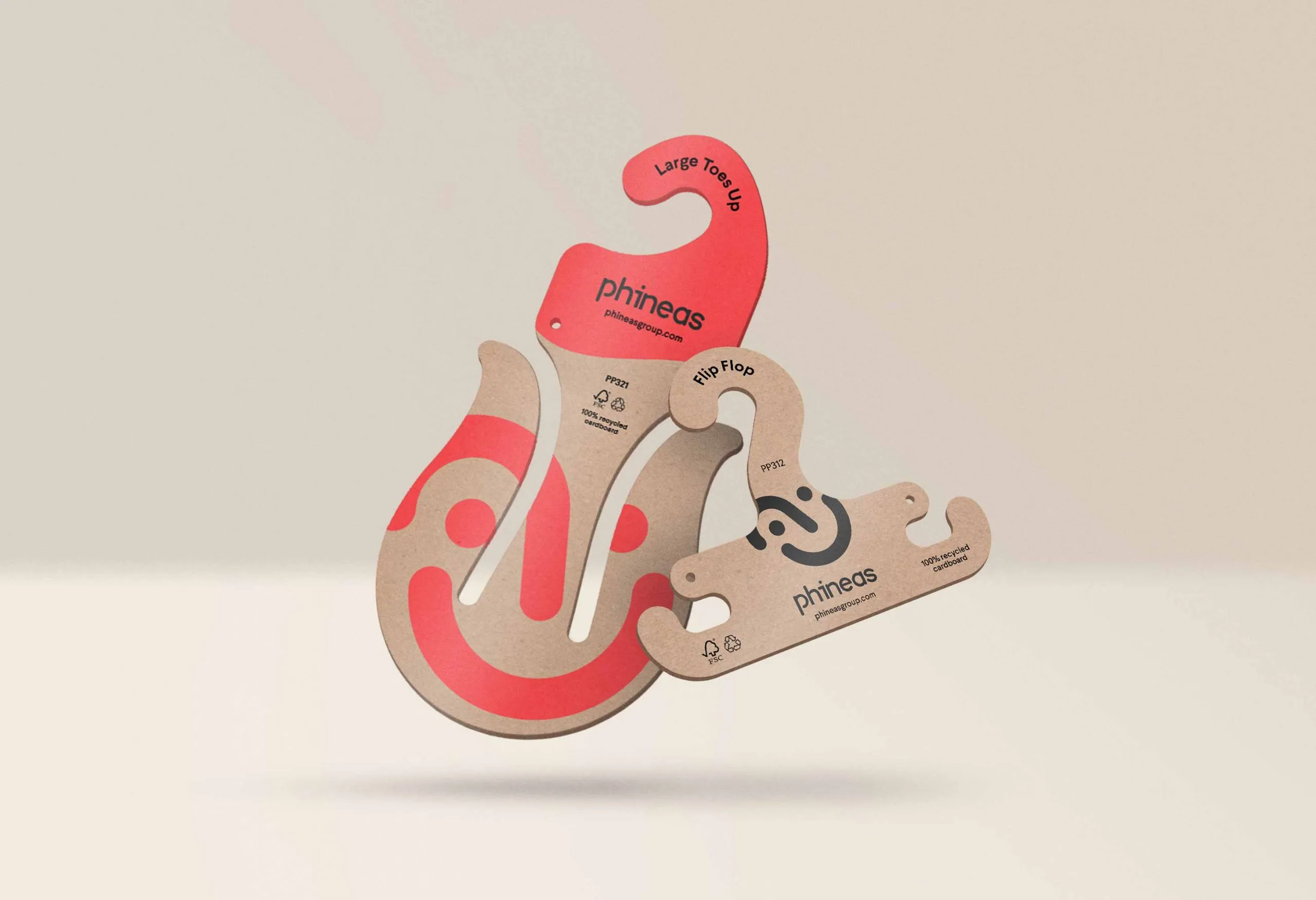 Phineas recycled cardboard and red plastic shoe hangers