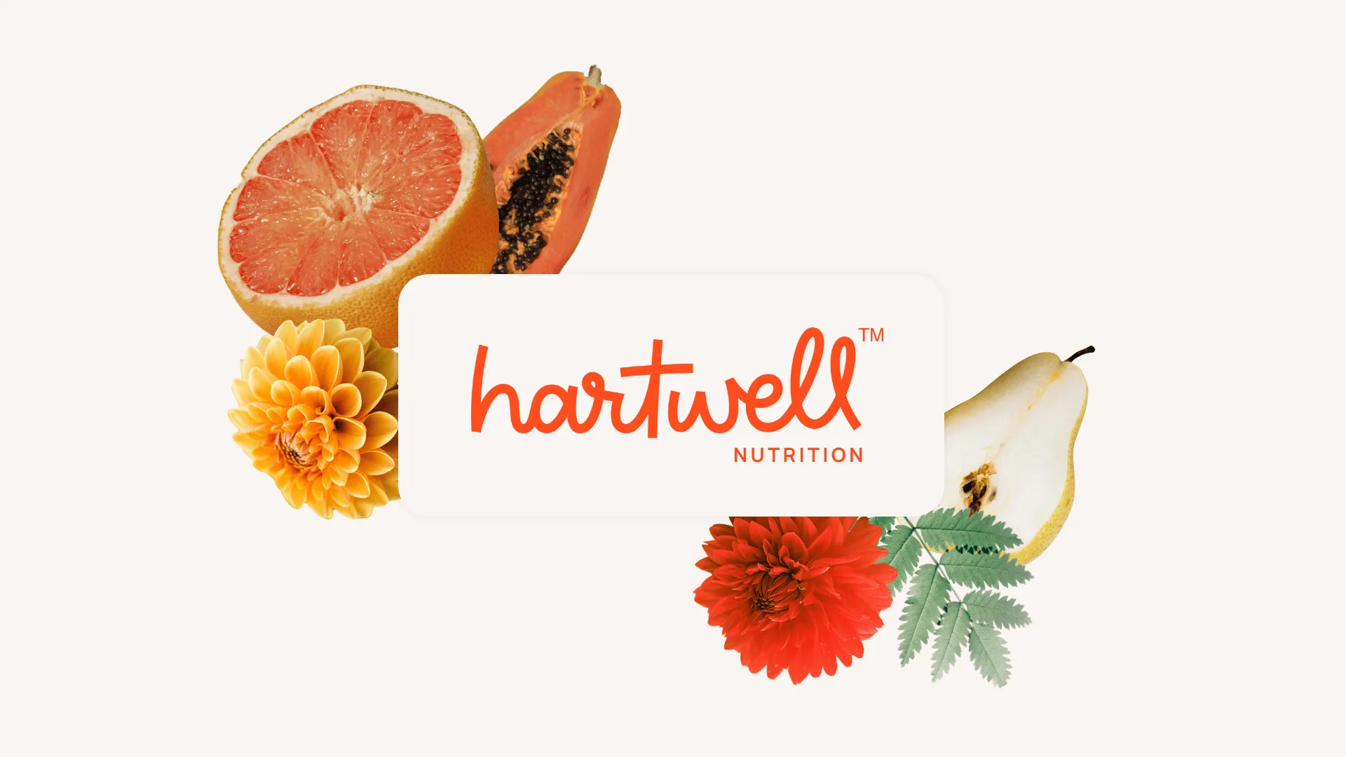 The Hartwell Nutrition brand mark surrounded by citrus fruit and flowers