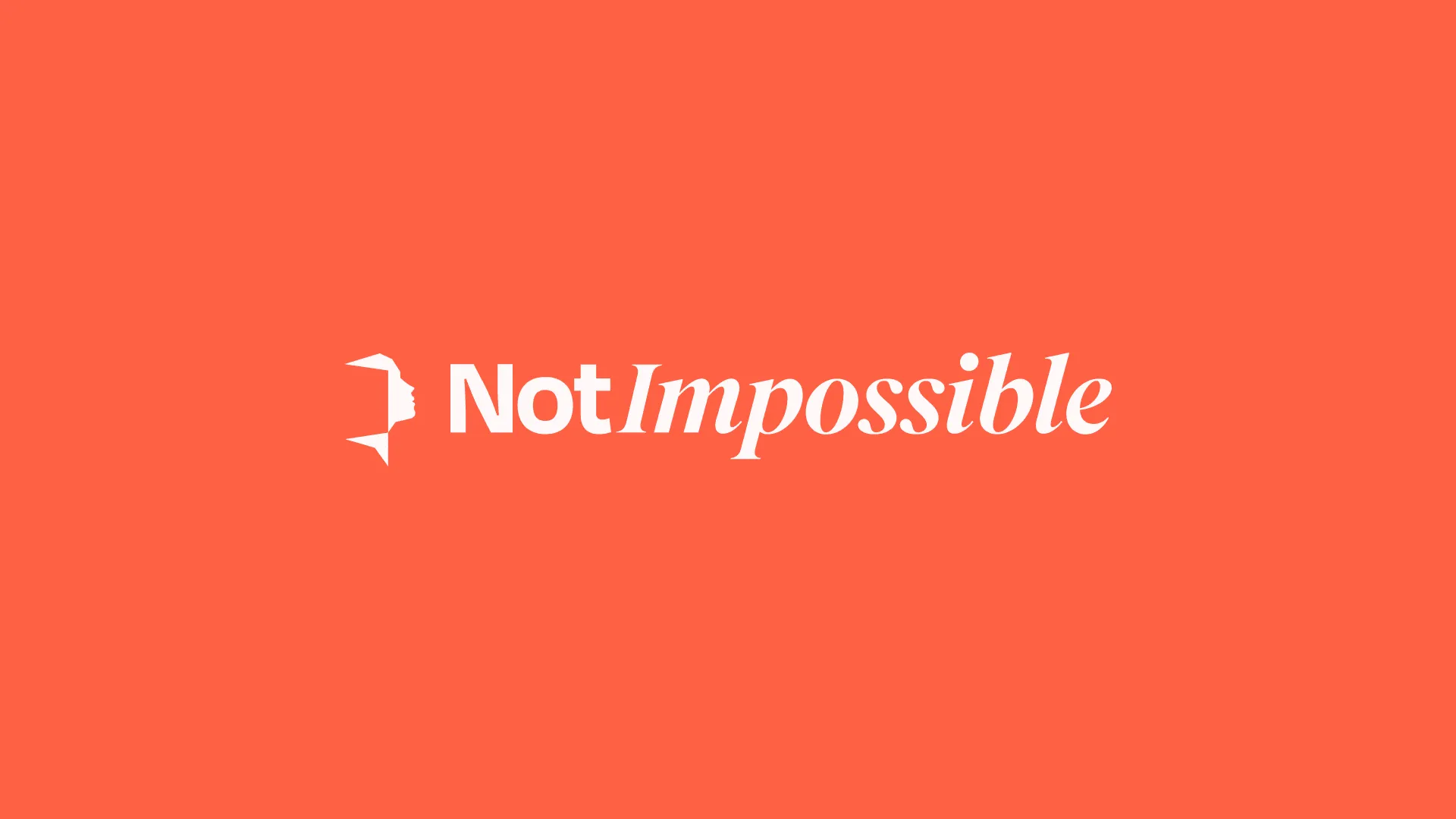 Not Impossible brand identity — angular logomark on a warm beige background