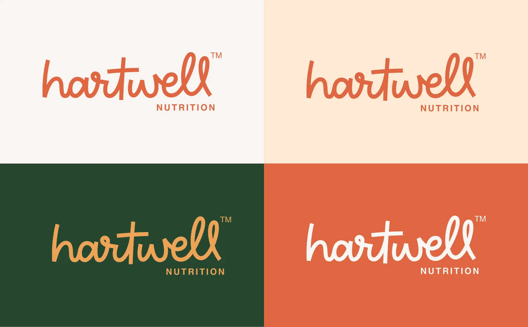 The Hartwell Nutrition logotype across light, dark and colour variations