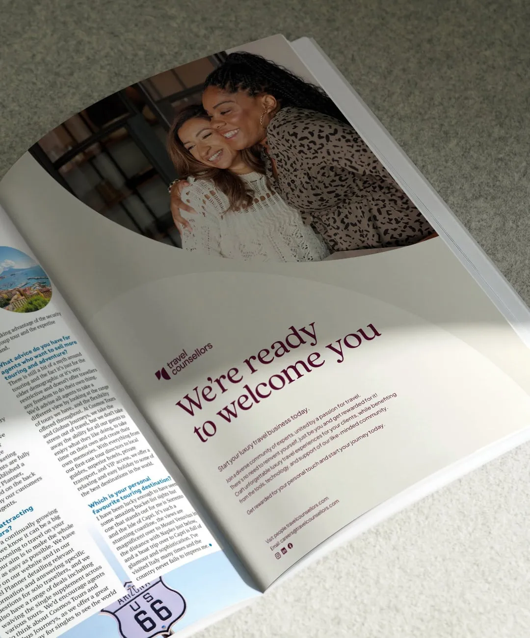 Travel Counsellors magazine advertorial spread, 'We're ready to welcome you'