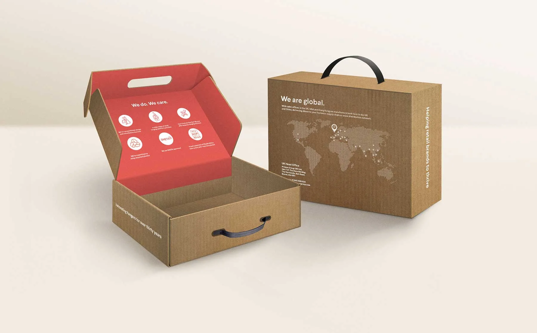 Phineas sustainable shipping packaging with recycled cardboard branding