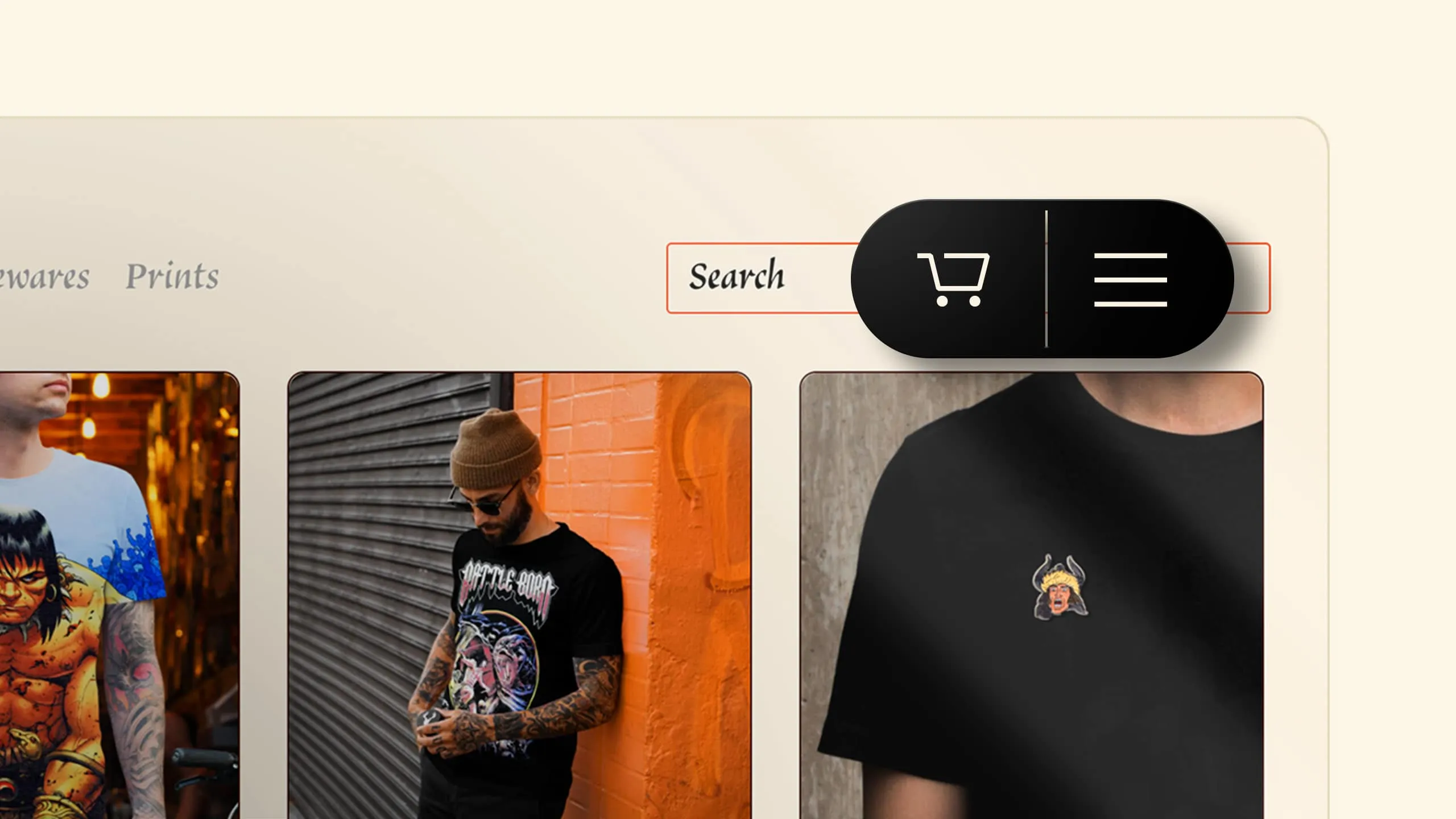 Conan the Barbarian e-commerce shop with 3D-rendered product imagery